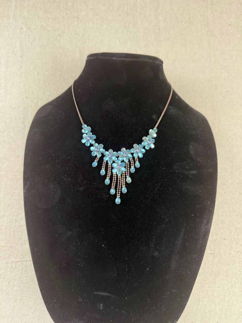 Blue Stone Floral Necklace Vintage